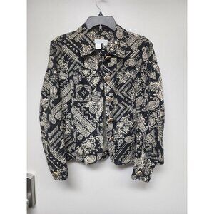 COLDWATER CREEK PAISLEY SILK COTTON BLEND BLAZER SUIT COAT JACKET BIG BUTTONS XL